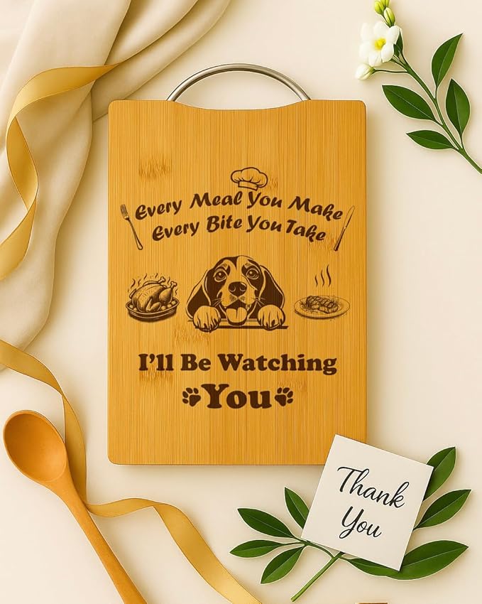 Custom Engraved Bamboo Cutting Board, Funny Dog Gift for Dog Lovers, Holiday Gift, Handmade Rustic Home Decor – I’ll Be Watching You (Beagle)