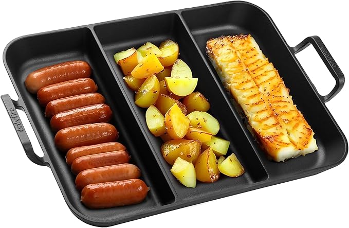 onlyfire Pre-Seasoned Cast Iron Skillet, 16 Inch Griddle Pan Frying Pan with Nonstick Perforated Grill Surface and Dual Handles, Cast Iron Grill Pan for Grills, Oven and All Stovetops