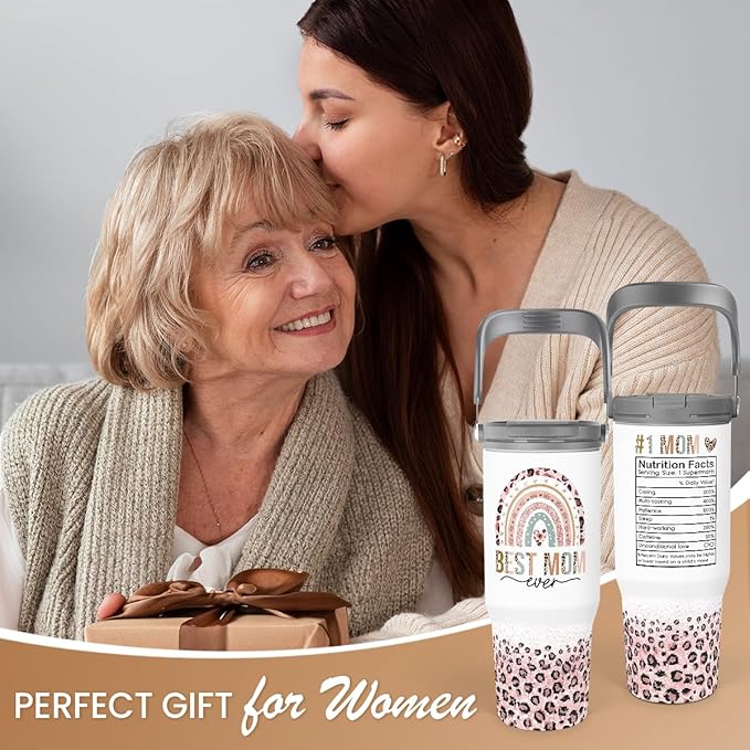 Mom Tumbler 30oz, Best Mom Ever Tumbler Stainless Steel Insulated Coffee Travel Mug with Handle & Flip Straw Lid, Gifts for Mommy, Presents for Mom for Christmas Birthday Mothers Day Valentines