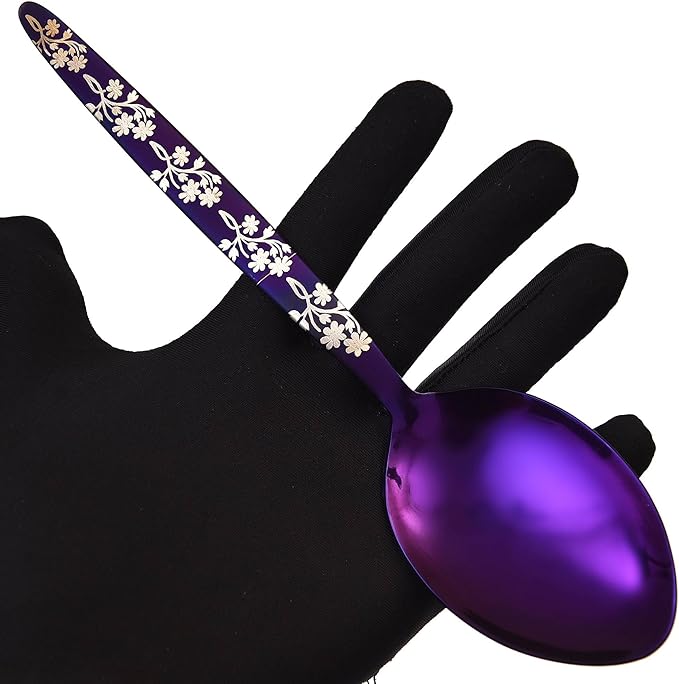 Kunz Purple Spoon | 18/10 Stainless Steel Titanium Shiny Basting Spoon | 9 Inches Plating Daily Chef Quenelle Serving Spoons