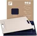 PLACEsMAT 2-in-1 Faux Leather Placemat & Serving Tray | Reversible Design, Lays Flat & Easy to Clean | Ottoman Food Tray, Perfect Housewarming Gift, 18” x 14” (Navy Blue & Ivory, Single)