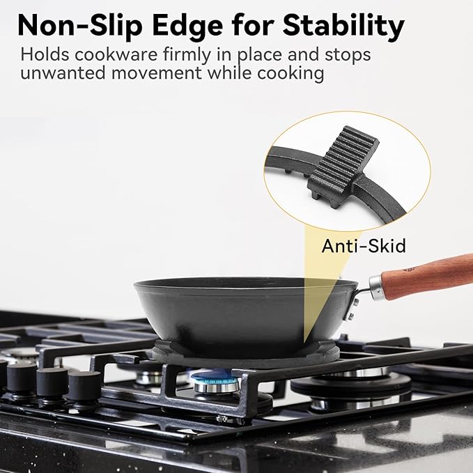 WANGYUANJI 14.2 Inch Round-Bottom Iron Wok and Cast Iron Wok Ring for Gas Stove, 8.3" Non-Slip Wok Support Rack