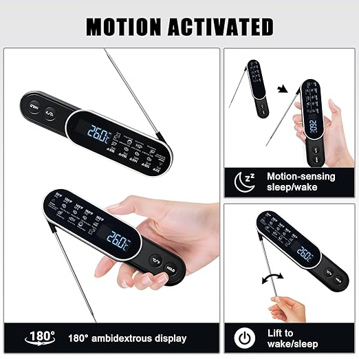 Rechargeable Meat Thermometer Digital with Ultra-Fast 0.5 Sec Instant Read, NIST Certified ±0.5°F Accuracy, Auto-Rotating Backlight Display, IP67 Waterproof, Oven Safe for Grill, BBQ, Smoker, Candy