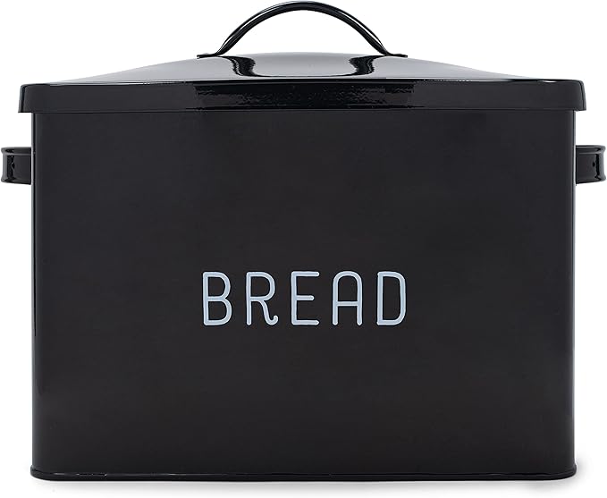 Nat & Jules Extra Large Black 15 x 10 Metal Farmhouse Bread Box - Holds Two Full Loaves