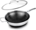 Wok Pan with Lid,12.6 inch Hybrid Woks & Stir-fry Pans Nonstick Stainless Steel Cookware, Cooking Wok for Induction Cooktop, Double Coated Honeycomb Pan