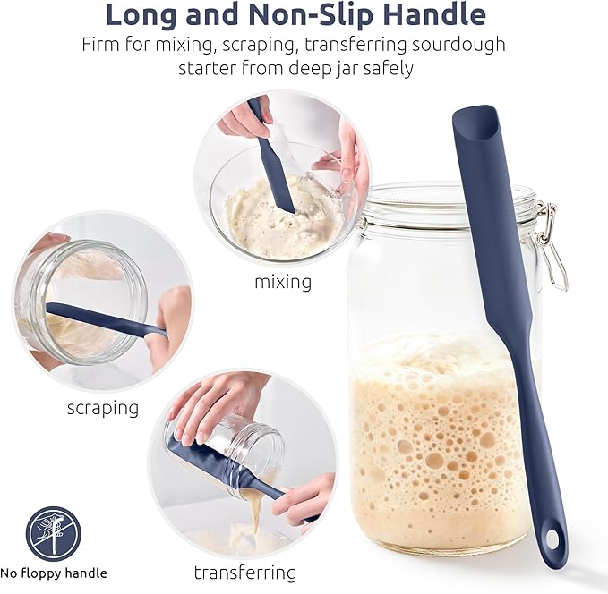 U-Taste Silicone Jar Spatula for Sourdough Starter: Long Skinny Food-Grade Jam Spreader, Sturdy Stirring Stick Bowl Scraper with Flexible Spoon Tip, Mixing Tool, Peanut Butter Knife (Midnight Blue)