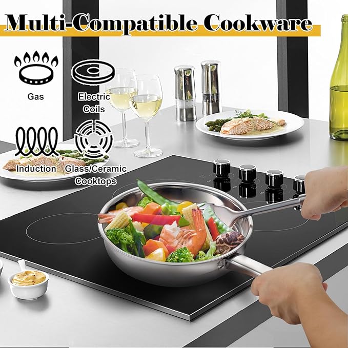 Cookware Set - 15 Piece Stainless Steel Cookware Set, Includes 6 Pots and Pans, 6 Lids and 3 Utensils, Fixed Handles, Induction Safe and Dishwasher Safe