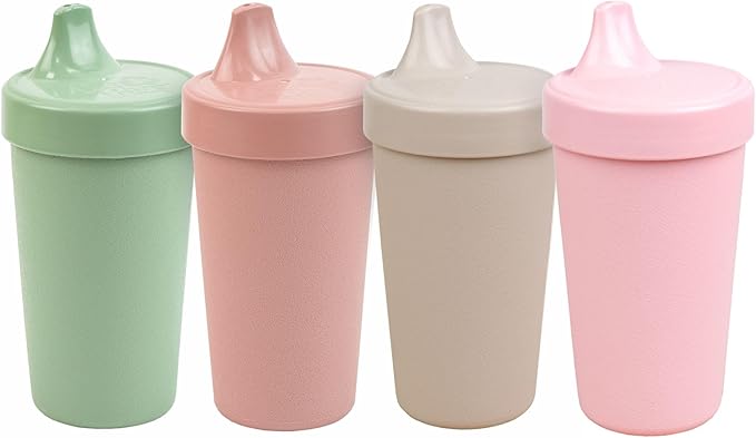Re-Play Spill-Proof Sippy Cups - Reusable 10 Oz Set of 4, Dishwasher & Microwave Safe, Made in USA, Desert Roses