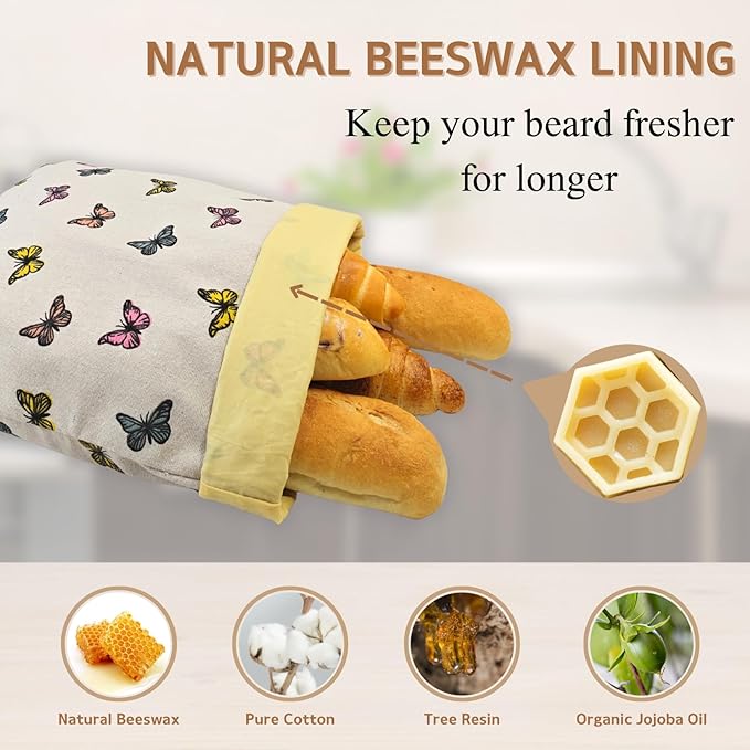 2 Pack Beeswax Bread Bags for Homemade Bread, Large 13x17'' Reusable Beeswax Sourdough Bread Storage Bag, Keep Loaves Fresh Longer, Freezer Safe & Airtight, Natural, Zero Waste
