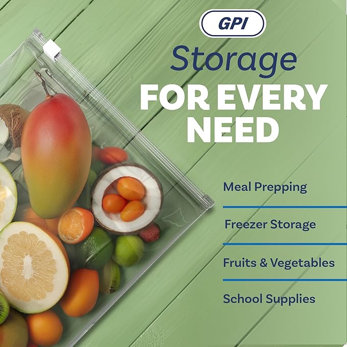 1000 Count - Slider Zip 1 Gallon Food Storage Bags, 10" x 12" 3 Mil Heavy Duty, Large, Strong & Durable For Freezer Storage. GPI