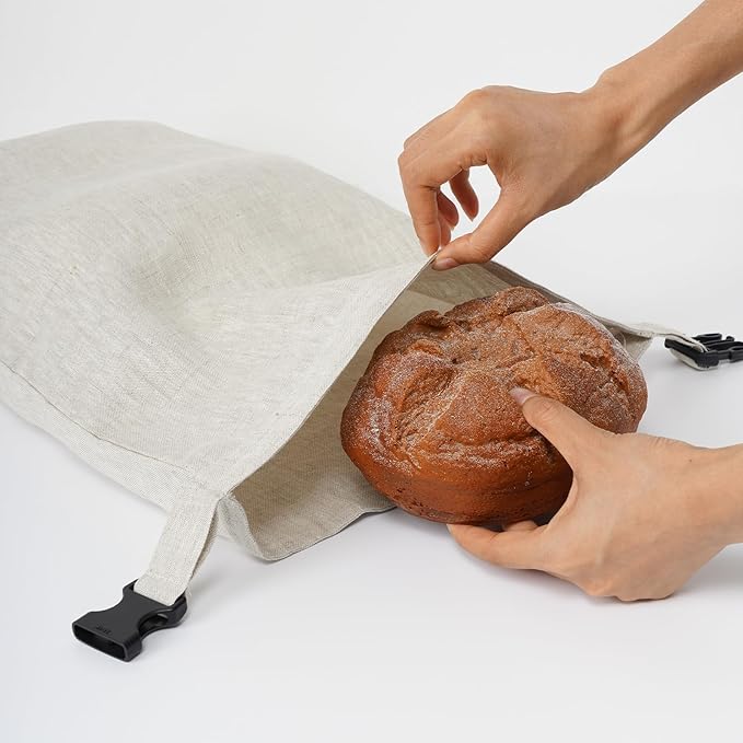 2 Pack 100% Linen Bread Bags for Homemade Bread Sourdough 13 x 19.6 Inch Reusable Bread Storage Bag 7.8 x 28.7 Inch for large Baguette (Dark Yellow)
