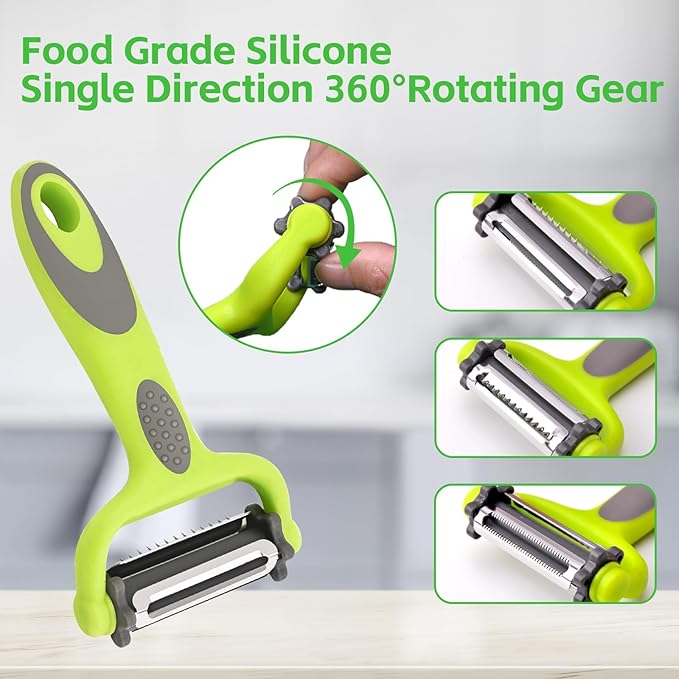 3 in 1 Vegetable Peeler for Kitchen, Potato Apple Peelers for Fruit Carrot Zucchini Cucumber Veggie, Y Vegetable Peeler 3 in 1 Serrated Blade and Standard Blades Spin Design, Anti-Slip Handle
