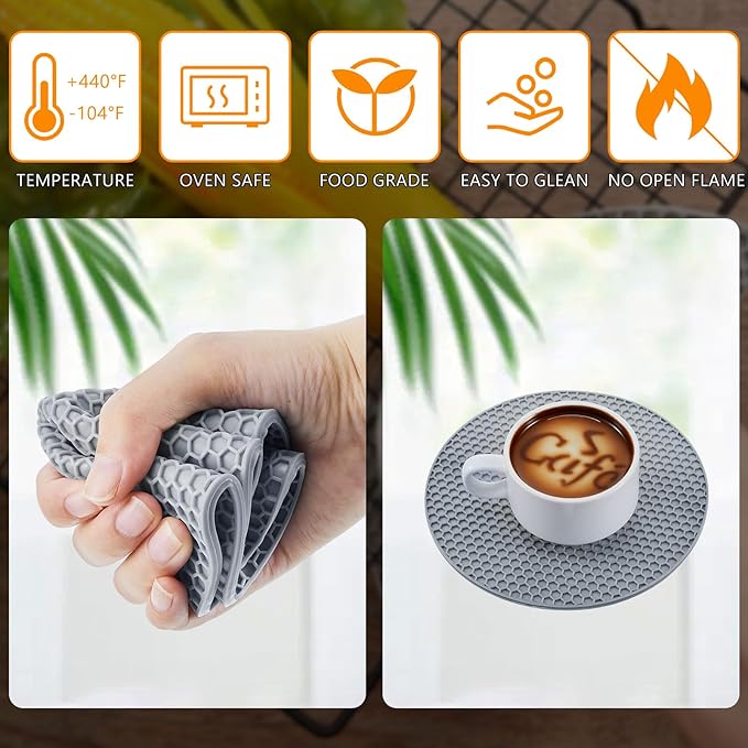 Dandat 24 Pcs Silicone Trivets Mats Bulk Silicone Pot Holders Hot Dishes Multipurpose Non Slip Hot Pads Heat Resistant Mat for Kitchen Countertops Table Restaurants Church Gatherings(Gray)