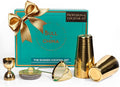 5 Piece Cocktail Kit by Bull In China - Premium Bartender Gift Set Includes Weighted 2 Piece Boston Shaker, Hammered Bell Jigger, Hawthorne Strainer & Fine Mesh Strainer (Gold)