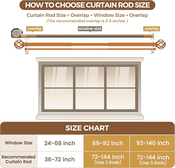 KAMANINA 1 Inch Double Curtain Rod 72 to 144 Inches (6-12 Feet), Antique Silver Heavy Duty Curtain Rods for Windows 66 to 120, Telescoping Drapery Rods with Twisted Cage Finials