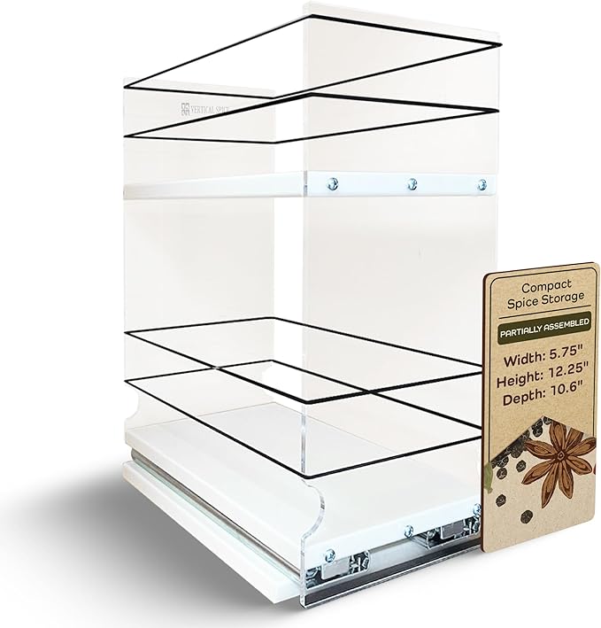 Vertical Spice - Heavy Duty Kitchen Spice Rack Storage - Pull Out Drawers For Kitchen Cabinets - Sliding Pantry Organizers - Seasoning Cabinet Pull Out Shelves - Made in USA -5.75"W x 12.25"H x 10.6"D