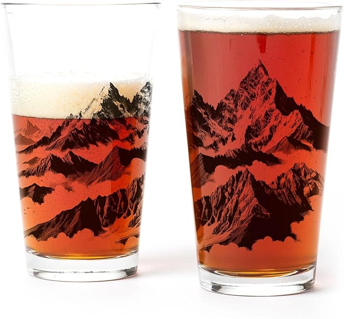 Mountain Peaks Pint Glass by Black Lantern – 16oz Beer Glass for Nature & Craft Brew Lovers | Premium Outdoor-Themed Drinkware