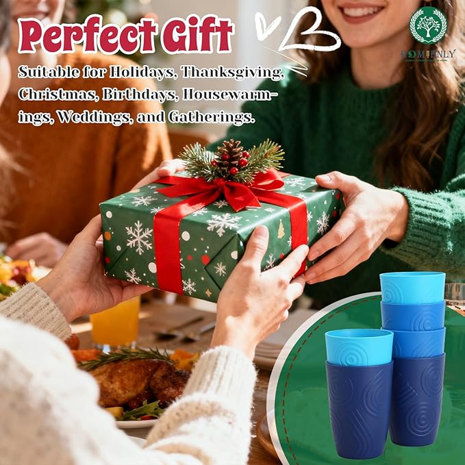 Homienly Glasses Drinking Set Premium Wheat Straw Cups Set of 6 Alternative to Plastic Cups Unbreakable Water Tumblers Reusable Cups for Kitchen Dishwasher Safe Water Glasses(12 OZ Blue Sky)