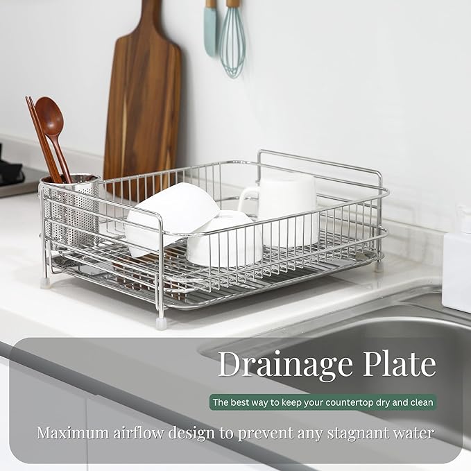 Solid Dish Rack (Stainless Steel, 5.7" H x 16.7" W x 13.9" D)