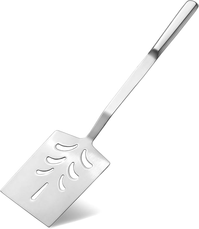 New Star Foodservice Hollow Handle Notched Serving Spoon (Silver, Perforated Spatulas (15-Inch))