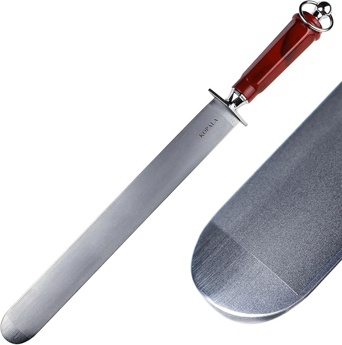 Sharpening Steel Knife Sharpener Rod Flat 12 Inches Honing Steel for Knives Heavy-duty Red