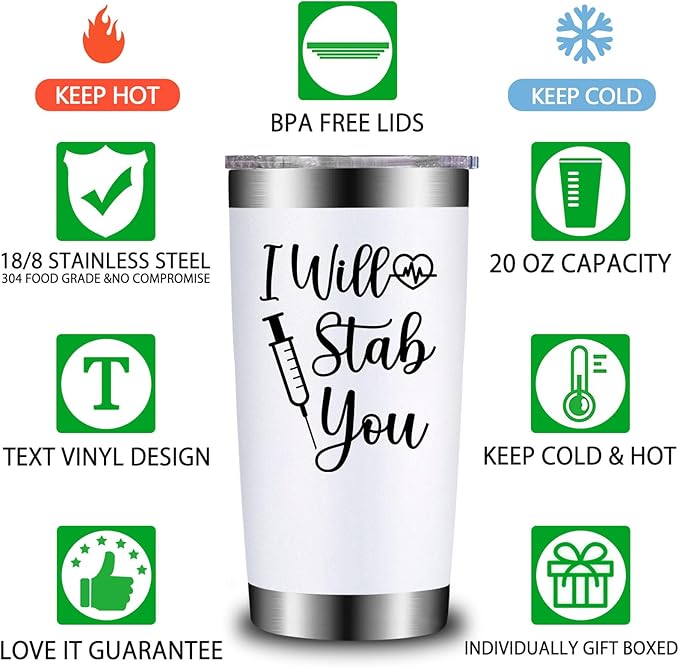 Nurse Gifts for Women - Nurses Week Gift - Nurse Graduation Appreciation Christmas Gifts for Nurses, Practitioner - 20oz I Will Stab You Tumbler Cup