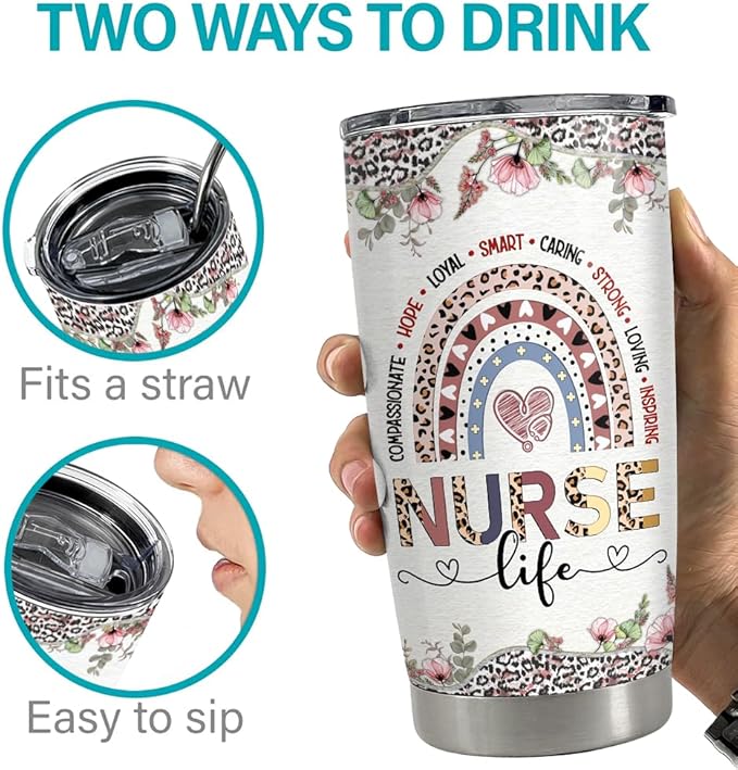 SANDJEST Nurse Tumbler 20oz Stainless Steel Insulated Coffee Travel Mug Cup Gift for Nurses Week, Graduation, Birthday, Christmas