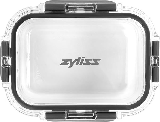 Zyliss Glass Container, Shatter Resistant Glass, Airtight Food Storage Box with Sealable Lid, Microwave Safe, BPA Free Lid, Freezer Safe, Fridge Storage, Food Container, 6.3in x 4.7in x 2", 12.5oz
