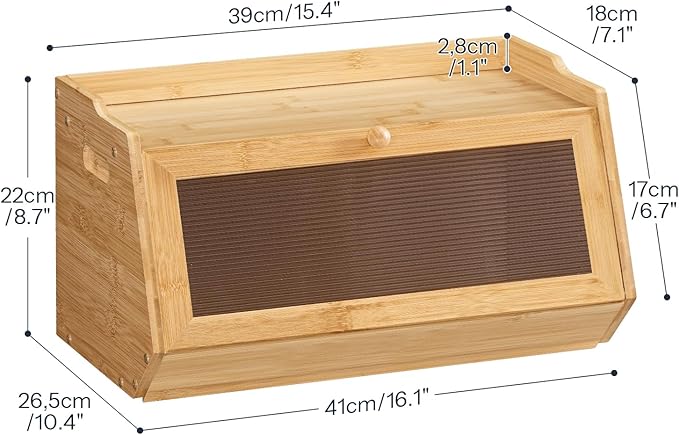 HOOBRO Large Bread Box, Bamboo Bread Box for Kitchen Countertop, Farmhouse Bread Storage Box with Acrylic Window, Bread Holder with Drop-Down Door, for Food Storage, Natural YL30MB01