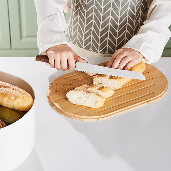 HouseJoy Large Bread Box for Kitchen Countertop,Fiber Bread Box With Cutting Board Lid,White Bread Storage for Homemade Container,Corner Bread Holder for Toast Bagel Donut Cookies