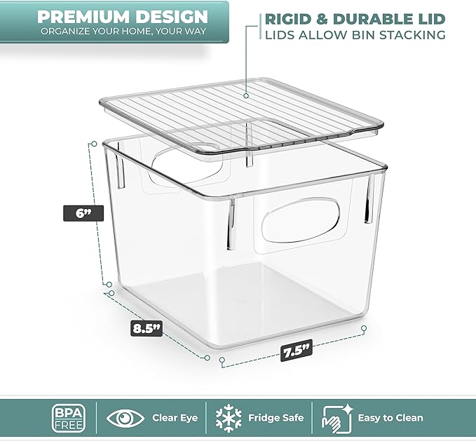 Sorbus Medium Plastic Storage Bins with Lids - Kitchen, Pantry, Refrigerator Organizer Bins - Clear, 2 Pack
