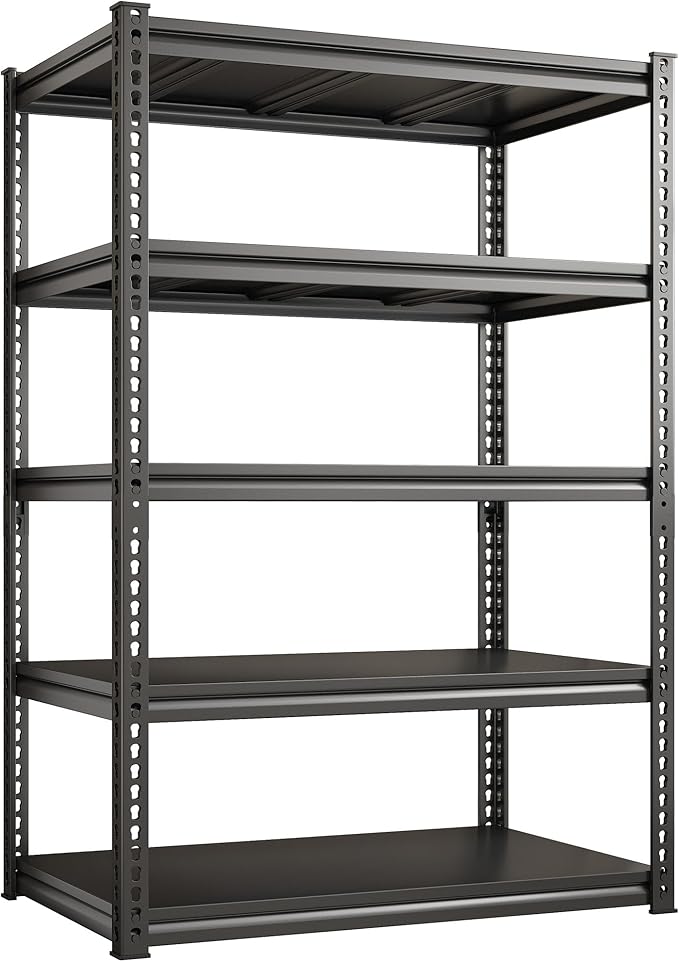 REIBII Garage Shelving 72" H, Storage Shelves Heavy Duty Load 2500 LBS, 5-Tier Metal Shelving Adjustable Garage Shelves for Warehouse, Basement, Pantry, Factory,72" H x36 W x18 D, Black