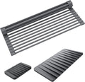 Kraus Roll Up Dish Drying Rack with Self-Draining Silicone Dish Drying Mat and Silicone Soap Dish Holder in Dark Grey, KDM-KRM-10DG