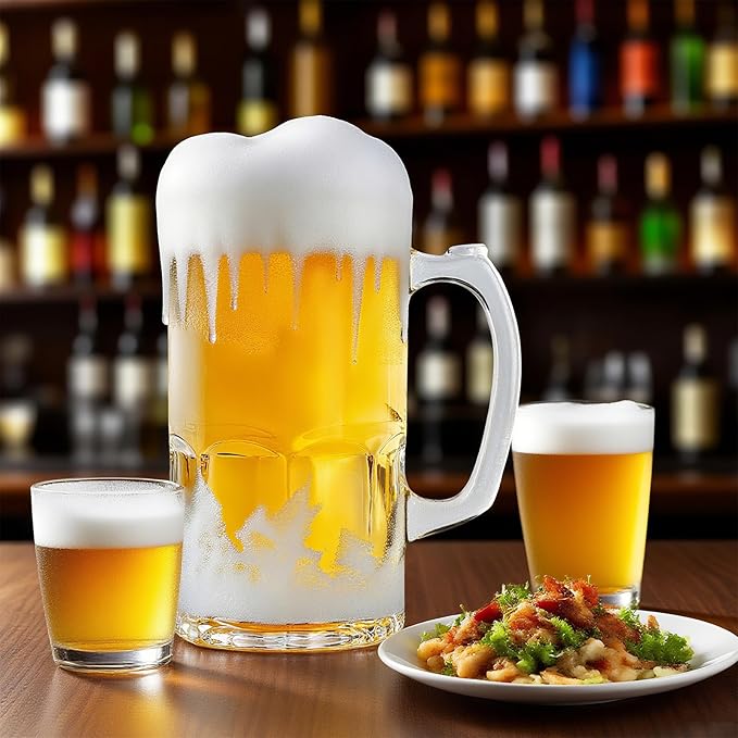 34fl.oz/1L Large Heavy Glass Beer Mug Set of 2 with Handle