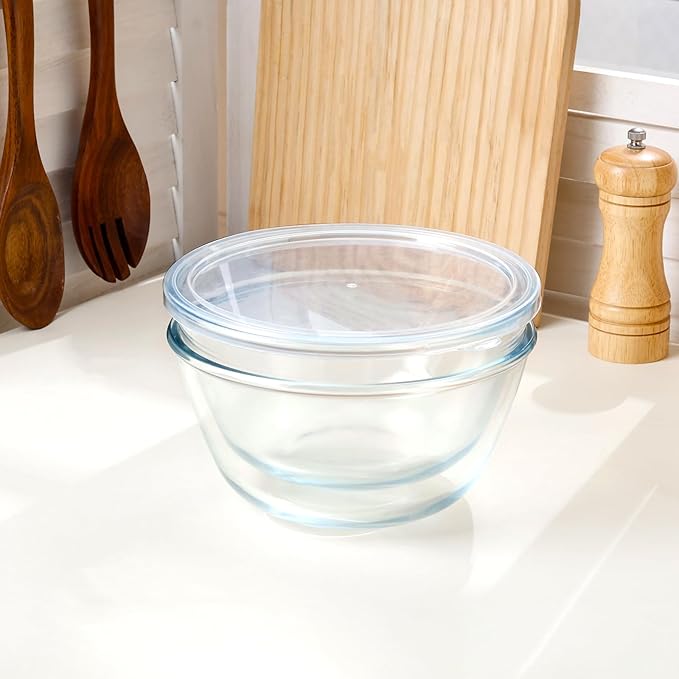 NUTRIUPS Glass Bowls Set Cereal Bowl Glass Salad Bowls Small Bowl for Kitchen (50oz-2pcs with lids)
