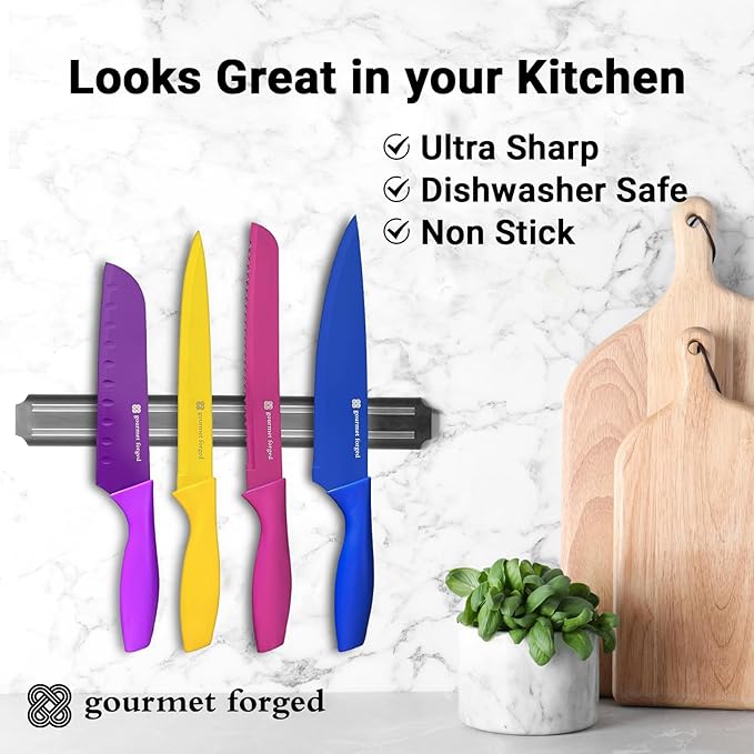 ColorSlice 12 Piece Color-Coded Kitchen Knife set 6 Non Stick Dishwasher Safe Knives w/Blade Guards/Sheaths Sharp Stainless Steel Anti Rust Coated Best Multicolor
