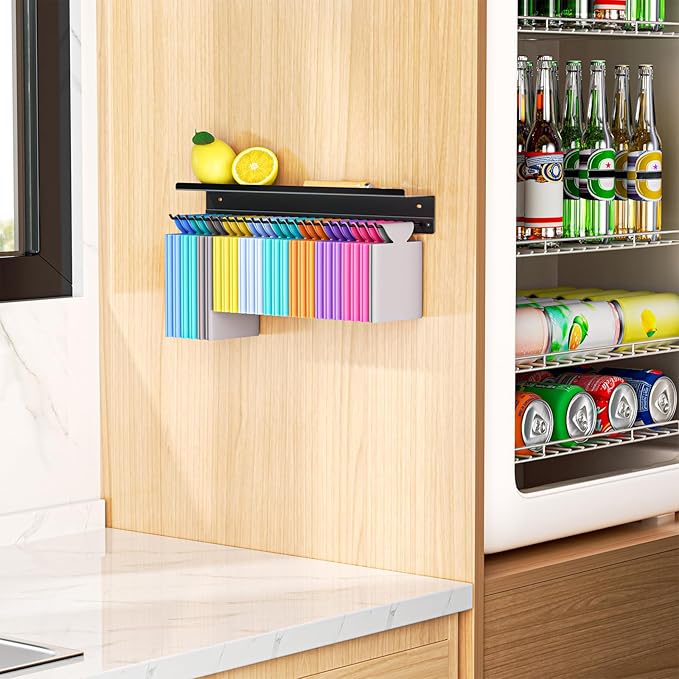 Can Cooler Sleeves Holder, Black Beer Sleeves Dispenser with 25 Hooks, Adhesive Can Cooler organizer with Storage Shelf Bottle Sleeves Beer Opener Holder, for Home Family Bar, Metal