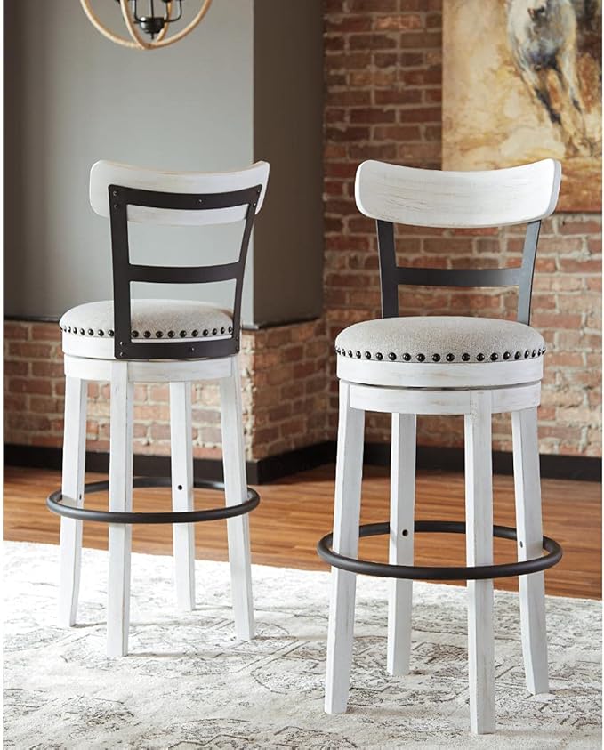 Signature Design by Ashley Valebeck 30" Modern Swivel Pub Height Barstool, Whitewash