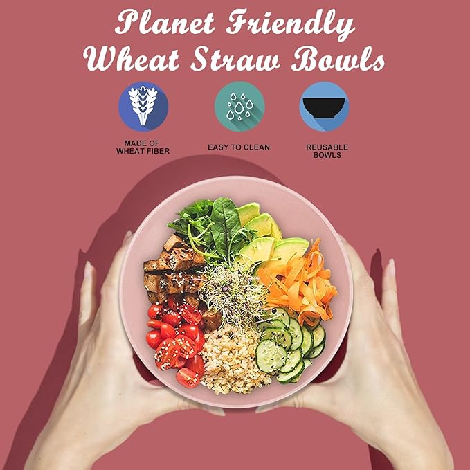 Wrova Wheat Straw Bowl Sets,6 PCS Unbreakable Cereal Bowl 36 OZ,Microwave and Dishwasher Safe Bowls,Kitchen Bowls BPA Free for Serving Soup,Oatmeal and Salad （Sakura）