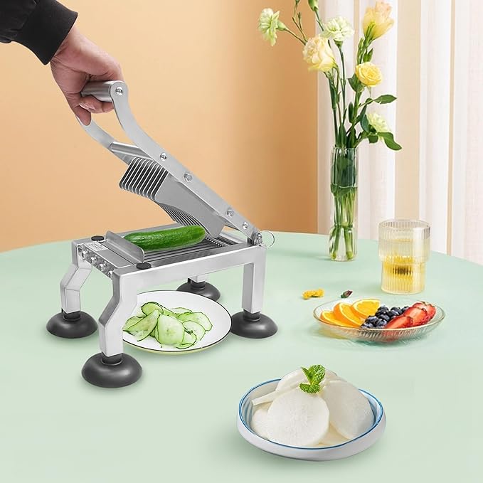 Manual Vegetable Slicer Heavy Duty Tomato Slicer 10mm/0.39in Stainless Steel Fruit Vegetable Cutter with 4 Suction Cups for Onion Cucumber Tomato Apple within 2.76in 4 Suction Cups
