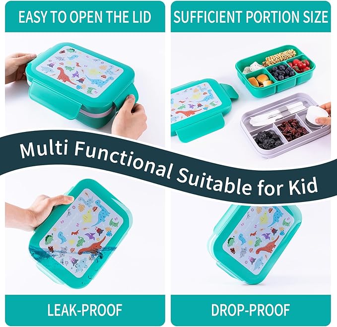 Leak-Proof, 8-Compartment Bento-Style Lunch Box - Ideal Portion Sizes for Ages 6+, Durale, Drop-Proof, Dishwasher Safe, & Made with BPA-Free Materials(Green)