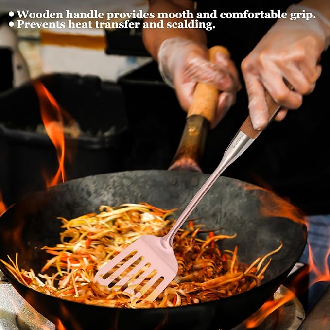Cooking Utensil Set - 304 Stainless Steel Kitchen Utensils Sets with Wood Handle Cookware Set Utensils kitchen tool set Dishwasher Safe- Slotted Spatula, Pasta, Spoon, Soup Ladle Set 4pc