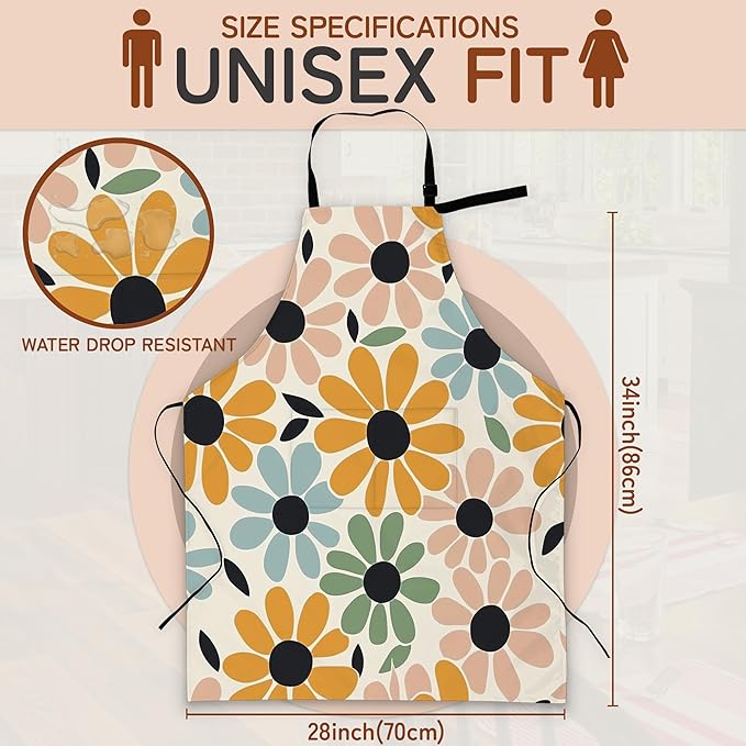 Apron with Pockets for Women, Adjustable Kitchen Cooking BBQ Chef Apron, Gifts for Mom Birthday, or Holidays
