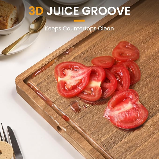 Acacia Wood Cutting Board for Kitchen,24x18x1.2 Inch Wooden Charcuterie Board with Deep Juice Groove & Handle, Extra Large Heavy Duty Butcher Block for Meat, Cheese, Vegetables, Fruits
