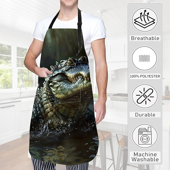 Alligator Apron,Oxford Fabric Adjustable Kitchen Apron with 2 Pockets,Waterproof Cooking Aprons for Men Women Mom Wife Dad,Ideal Gifts for Coffee House,Shop,Baking,BBQ,Housewarming,28x33in