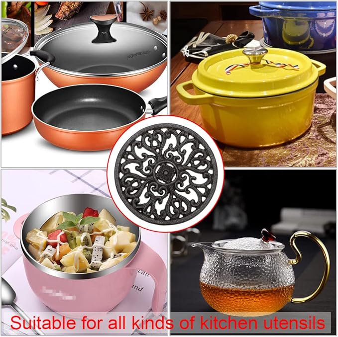 Sumnacon 1Pcs Round Cast Iron Trivet - 6.7 Inch Heat Resistant Iron Trivet for Hot Dish Pot Pan Plate Teapot, Rustic Cast Iron Hot Dish Plate Holder for Kitchen Dining Table Countertop Cooktop