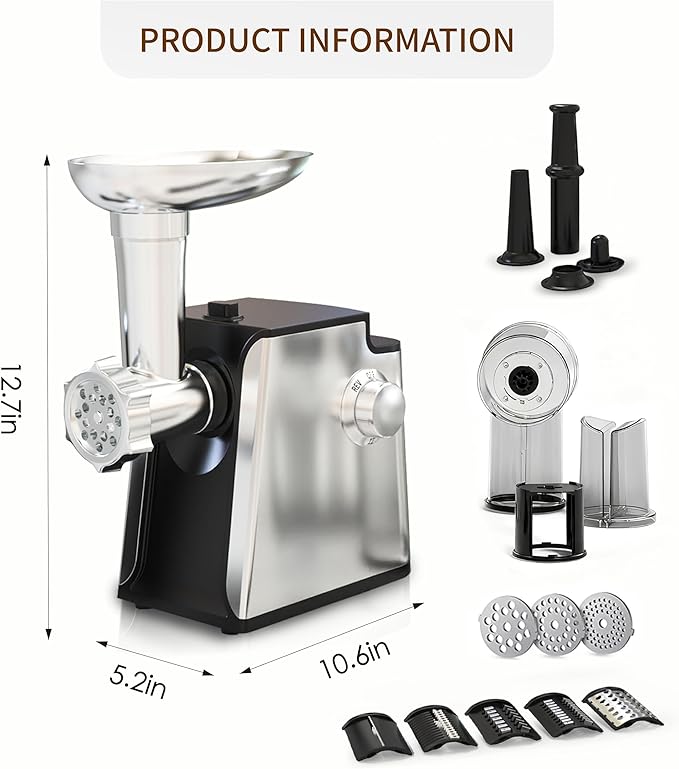Electric Meat Grinder 2800W Sausage Stuffer Maker 4-In-1 Vegetable Shredder With 3 Slice, Shred Blades,5 Blades,Sausage Stuffer,Kubbe Kit For Home Kitchen Use