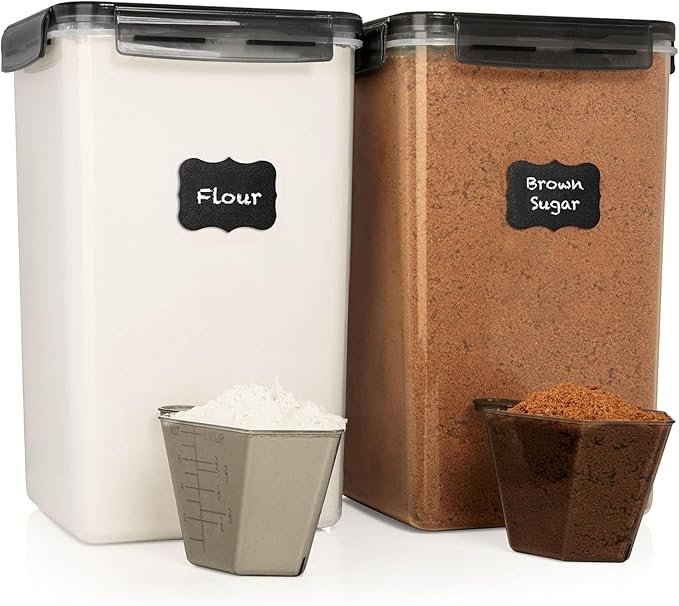 WHITE FEATHER SUPPLIES 2 PC [6.5L / 220 Oz] Large Flour Sugar Storage Containers - Leak Proof, BPA Free, Clear Plastic Food Storage Containers with Lids Airtight - Bulk Storage for Kitchen and Pantry