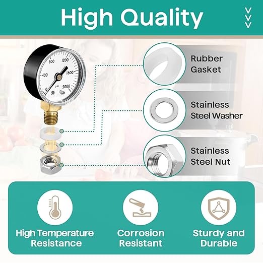 5 Sets Pressure Cooker Gauge Fastener Pack 82248 Fit for Presto Pressure Canner Steam Gauge 85772 82237 82121 - Gauge Gasket Replacement Parts Including Rubber Gasket, Stainless Steel Nut and Washer
