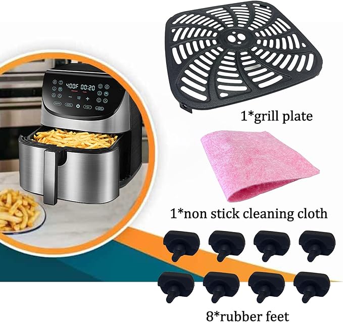 8QT Square Air Fryer Grill Pan for Gourmia GAF856 Air Fryers, Upgraded Nonstick Air Fryer Grill Plate Insert Rack Crisper Tray Plate Grate Grid Shelf for Gourmia 8QT Air Fryers, Dishwasher Safe